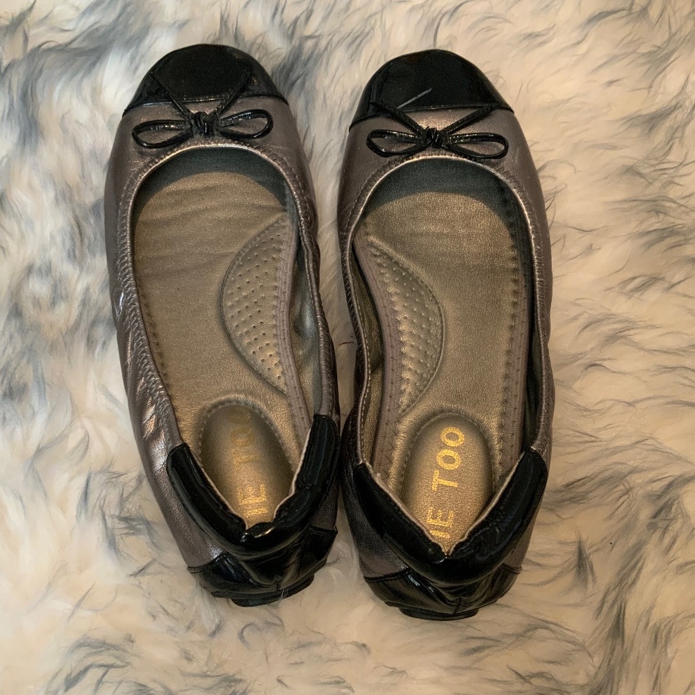 Me Too brand silver and black ballet flats